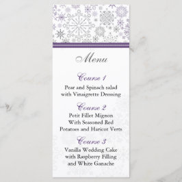paarse grijze sneeuwvlok winter bruiloft menu kaar