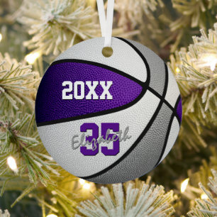 paarse grijze sportteam kleuren basketbal metalen ornament