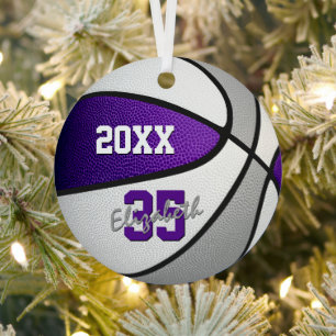 paarse grijze sportteam kleuren basketbal metalen ornament