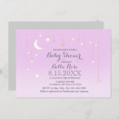 Paarse grijze ster maanmeisje baby shower nodigt u kaart (Voorkant / Achterkant)