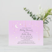 Paarse grijze ster maanmeisje baby shower nodigt u kaart (Staand voorkant)