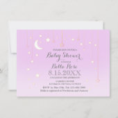 Paarse grijze ster maanmeisje baby shower nodigt u kaart (Voorkant)