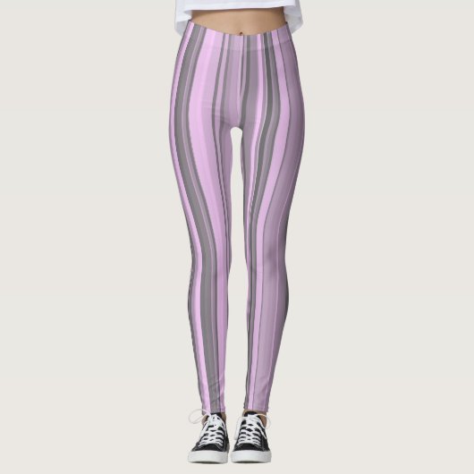 Paarse grijze strepen leggings (Voorkant)