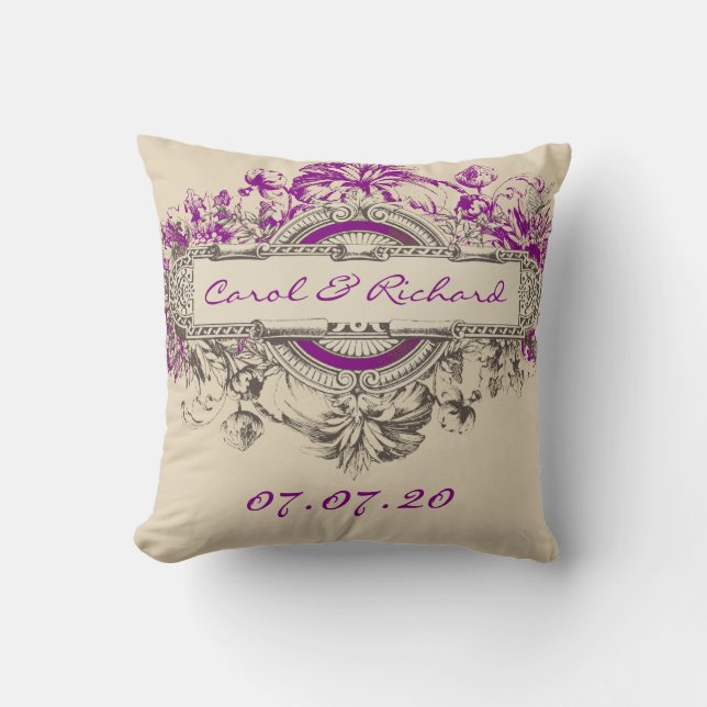 Paarse grijze Tan  Floral Wedding Sweeite Kussen (Voorkant)