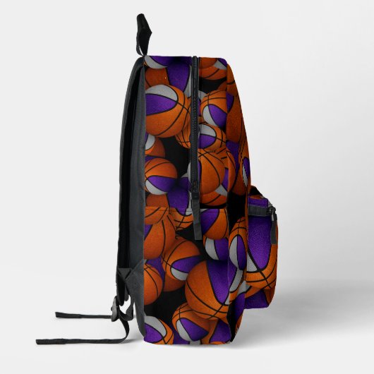 paarse grijze team kleuren basketballen patroon bedrukte rugzak (Links)