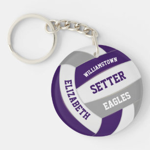 paarse grijze teamkleuren gepersonaliseerd volleyb sleutelhanger