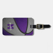 paarse grijze teamkleuren monogrammen basketbal bagagelabel (Voorkant horizontaal)