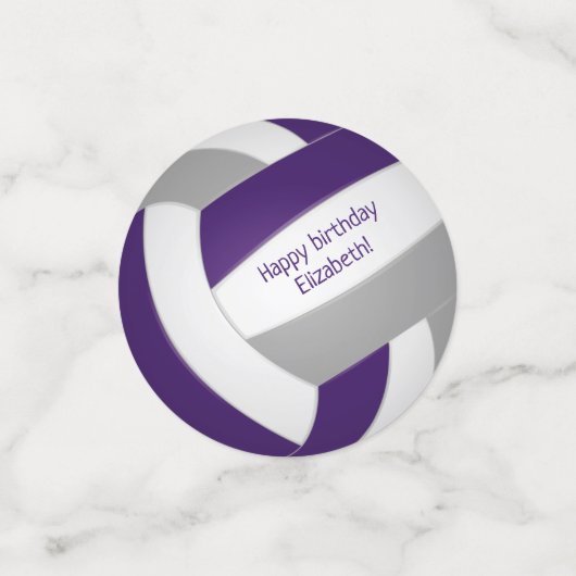 Paarse grijze teamkleuren volleybal verjaardag confetti (Kleine voorkant)