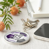 paarse grijze teamspeler noemt meisjes voetbal sleutelhanger (Zijkant)