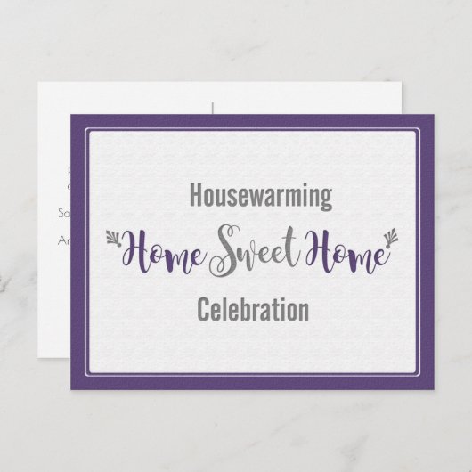 Paarse Grijze Thuishuiszoeking Uitnodiging Briefkaart (Voorkant / Achterkant)