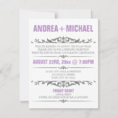 Paarse & Grijze Trouwreceptie UITNODIGINGEN (Voorkant)