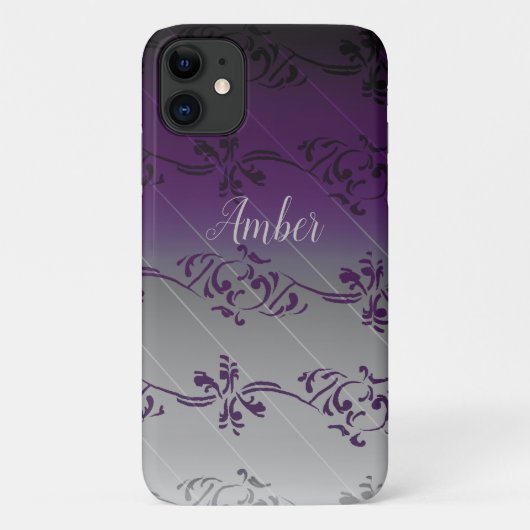 Paarse grijze verloop bladpatroon gepersonaliseerd Case-Mate iPhone case (Achterkant)