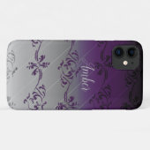 Paarse grijze verloop bladpatroon gepersonaliseerd Case-Mate iPhone case (Achterkant (horizontaal))