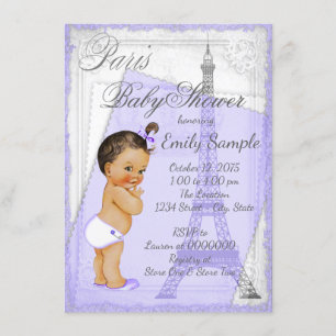 Paarse Grijze Vintage Paris Baby Shower Kaart