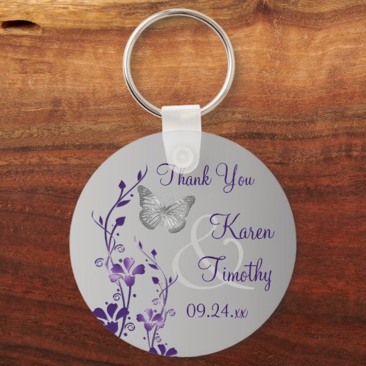 Paarse, grijze vlinderdans sleutelhanger (Voorkant)