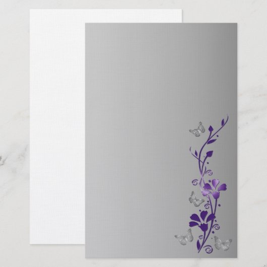 Paarse, grijze vlinderstationering briefpapier (Voorkant / Achterkant)