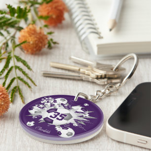 Paarse grijze voetbal blowout atleet naam sleutelhanger