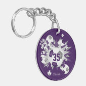 Paarse grijze voetbal blowout atleet naam sleutelhanger (Voorkant Links)
