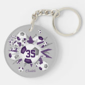Paarse grijze voetbal blowout atleet naam sleutelhanger (Achterkant)