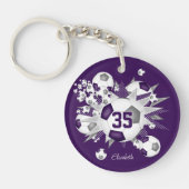 Paarse grijze voetbal blowout atleet naam sleutelhanger (Voorkant)