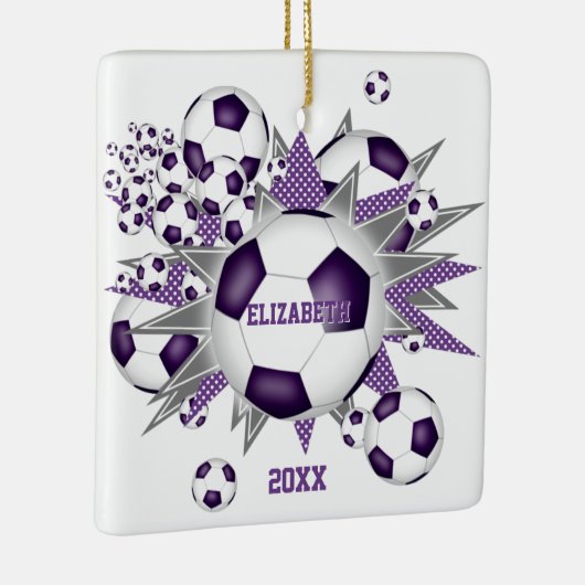 paarse grijze voetbal met blaasmeisjes keramisch ornament (Rechts)