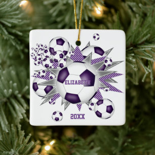 paarse grijze voetbal met blaasmeisjes keramisch ornament