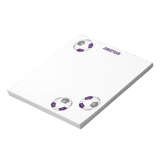 paarse grijze voetballen accent gepersonaliseerd notitieblok (Linkerzijde)