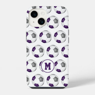paarse grijze voetballen patroon met monogram iPhone 14 hoesje