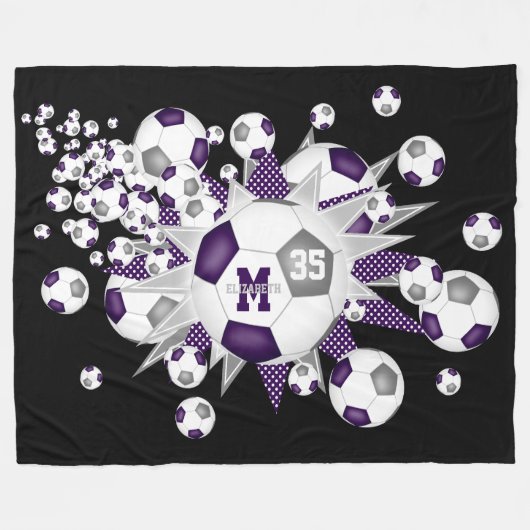 Paarse grijze voetballen sterren atleet sportkamer fleece deken (Voorkant (Horizontaal))