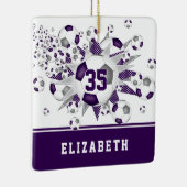 Paarse grijze voetballen sterren gepersonaliseerd keramisch ornament (Rechts)