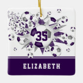 Paarse grijze voetballen sterren gepersonaliseerd keramisch ornament (Voorkant)