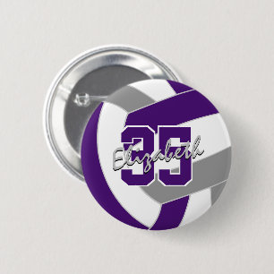 paarse grijze volleybal team kleuren ronde button 5,7 cm