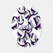 paarse grijze volleyballen met atletennaam Keepsak Metalen Ornament (Voorkant links)