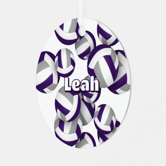 paarse grijze volleyballen met atletennaam Keepsak Metalen Ornament (Voorkant links)