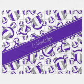 Paarse grijze volleybalpatroon fleece deken (Voorkant (Horizontaal))