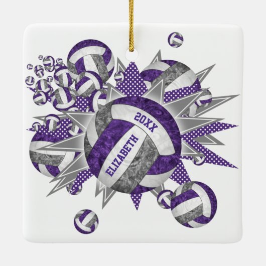 paarse grijze volleybalsport keramisch ornament (Achterkant)