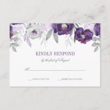 Paarse Grijze Waterverf Bloemen Bruiloft RSVP