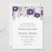 Paarse Grijze Waterverf Bloemen Bruiloft Uitnodigi Kaart (Voorkant)