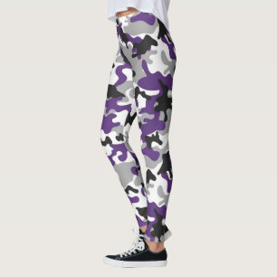 Paarse, grijze, witte en zwarte camouflage leggings