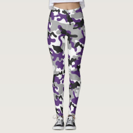 Paarse, grijze, witte en zwarte camouflage leggings