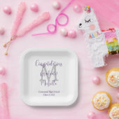 Paarse Grijze Witte Monogrammed Graduation Party Papieren Bordje (Feest)