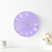 Paarse grijze zilver Glitter Metal Roman Nummers Grote Klok (Huis)