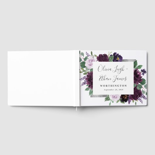 Paarse grijze zilver Waterverf Peony Fall Wedding Gastenboek (Volledig)