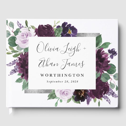 Paarse grijze zilver Waterverf Peony Fall Wedding Gastenboek (Voorkant)