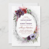 Paarse grijze zilver Waterverf Peony Fall Wedding Kaart (Voorkant)