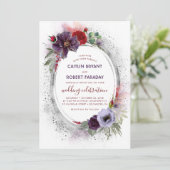 Paarse grijze zilver Waterverf Peony Fall Wedding Kaart (Staand voorkant)