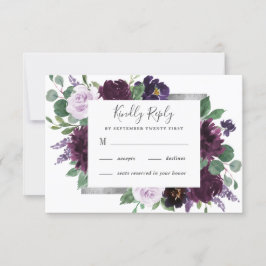 Paarse grijze zilver Waterverf Peony Fall Wedding RSVP Kaartje