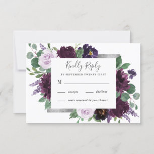 Paarse grijze zilver Waterverf Peony Fall Wedding RSVP Kaartje