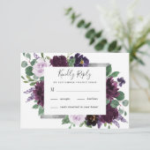 Paarse grijze zilver Waterverf Peony Fall Wedding RSVP Kaartje (Staand voorkant)