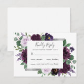Paarse grijze zilver Waterverf Peony Fall Wedding RSVP Kaartje (Voorkant / Achterkant)